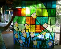  Panel curvo de vitraux con tulipanes.-
cod:54